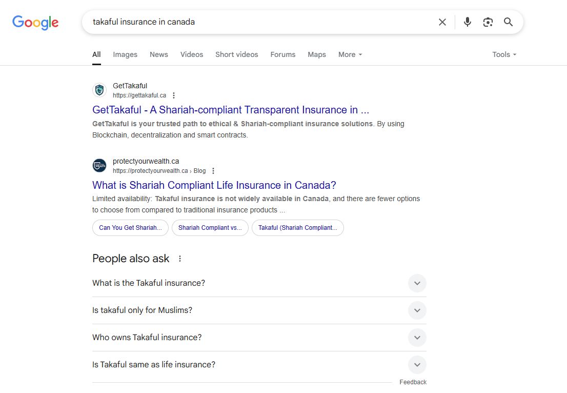 GetTakaful SEO ranking results