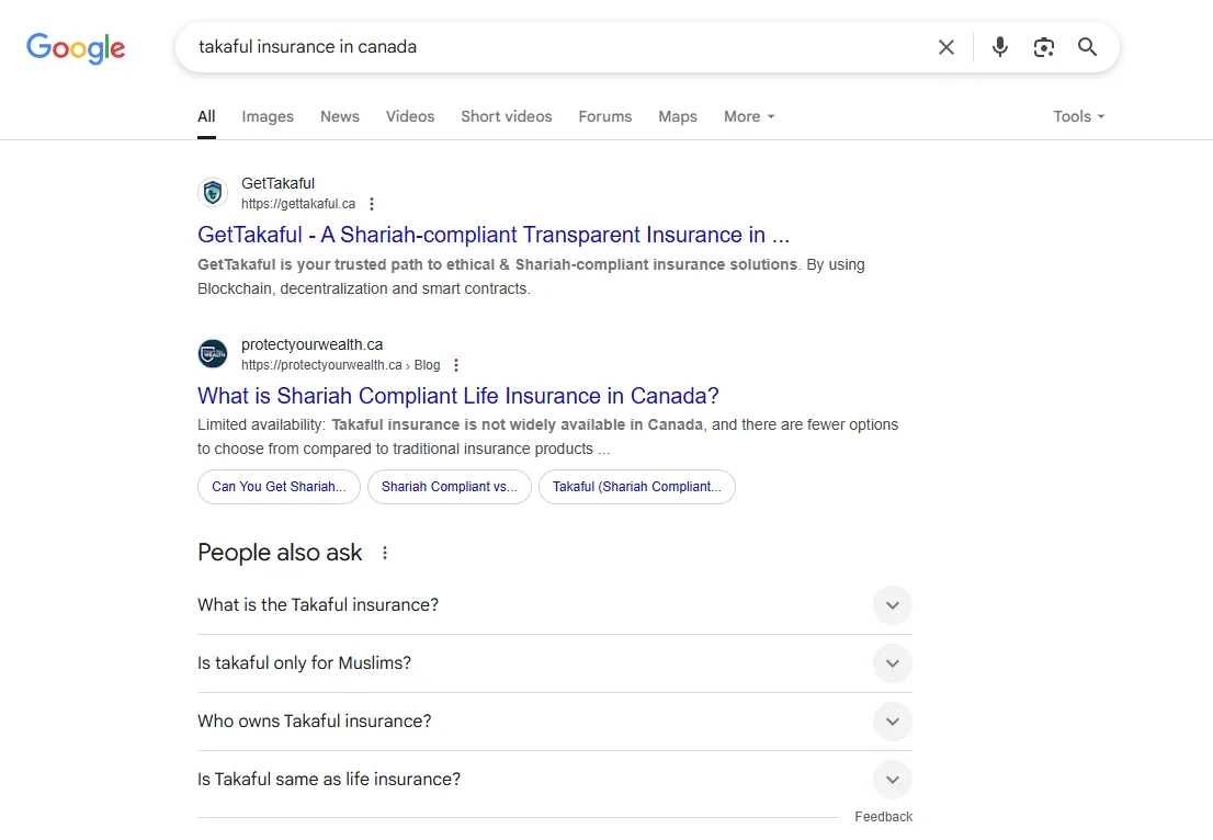 GetTakaful SEO ranking results